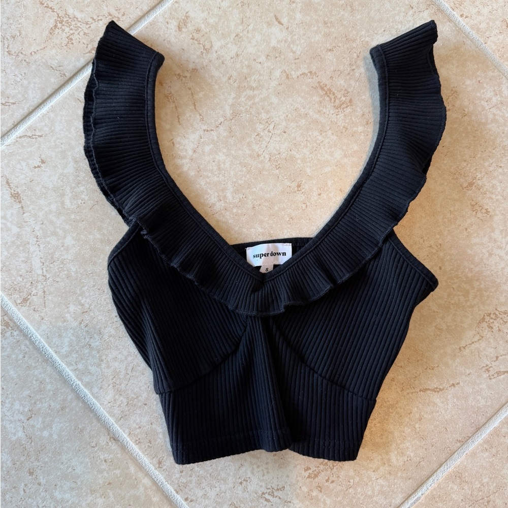 REVOLVE Superdown Black Fitted Skirt and Top Ruffles Small